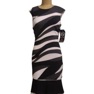 NWT Elegant Black and White Frank Lyman Midi Dress Size 4